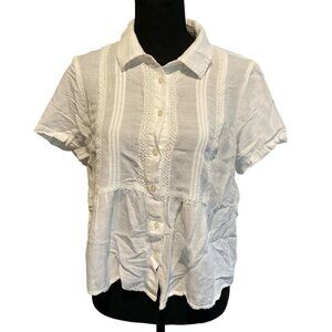 Lucky Brand Women’s Small White Collard Shirt Short Sleeve Button-Down Top